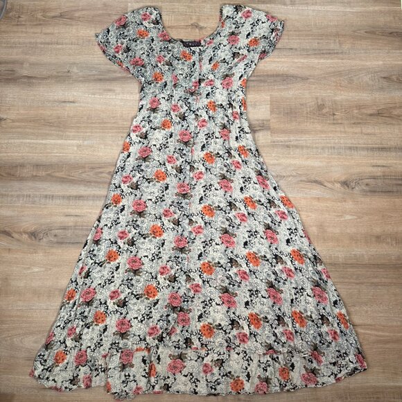 vintage Dresses & Skirts - Vintage Floral Midi Dress Retro Roses Rockabilly L